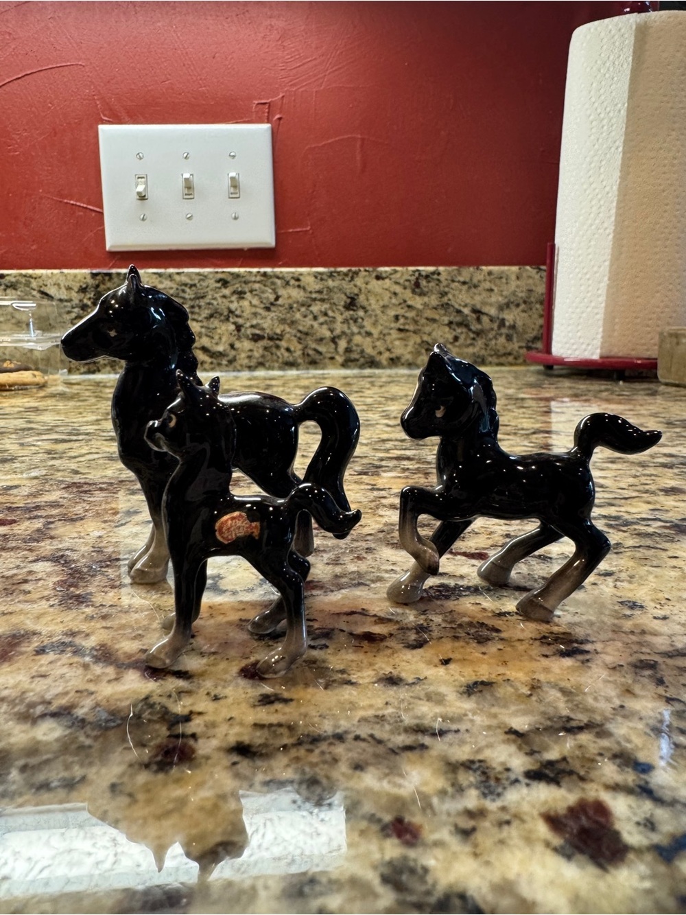 Vintage Mid Century Black Ceramic Horse Figurines Set of 3 Japan MCM